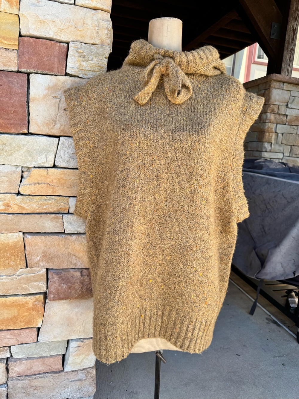 Zara Mustard Sleeveless Cowl-Neck Knit Vest with Tie
